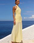 Halter neck maxi dress
Side zipper closure
Soft mesh skirt
Partially lined/Sheer
Polyester/Elastane
Butter yellow maxi dress
yellow wedding guest dress
sheer skirt maxi dress
summer maxi dress