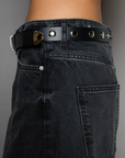 Studded faux leather belt.