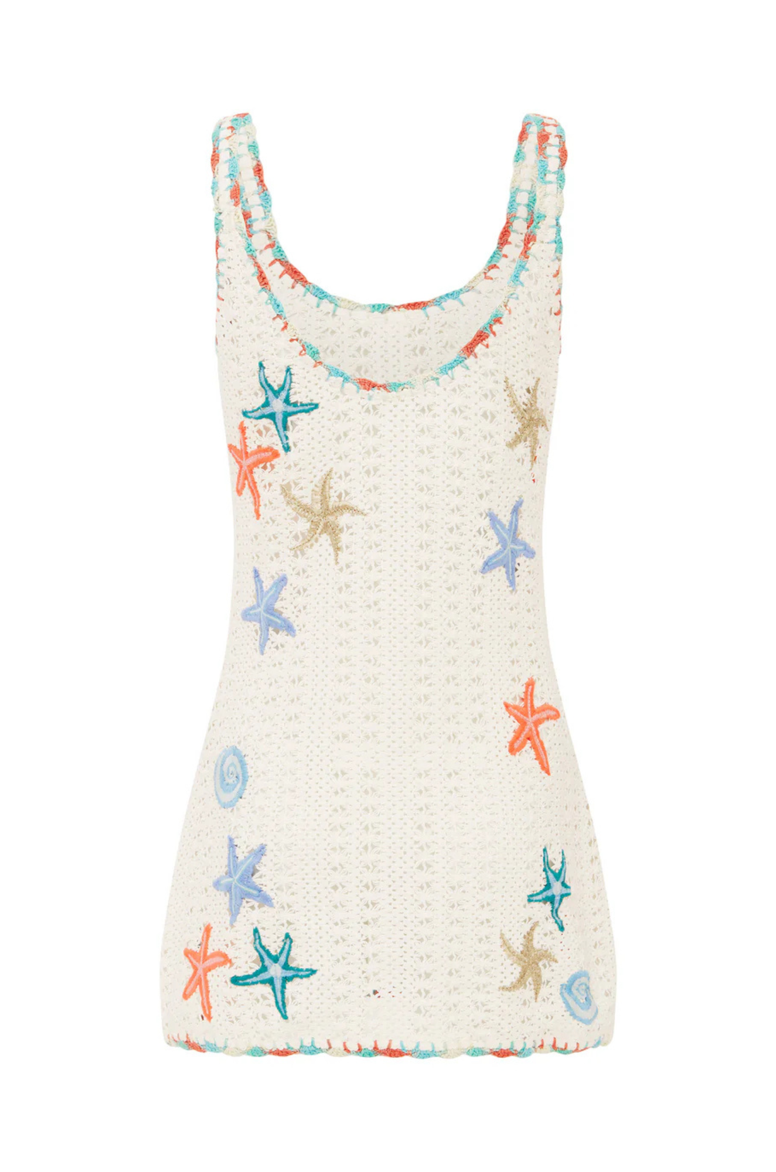 dress with crochet lace neck Tropica View Crochet Lace Seashell High Neck Long Bell Sleeve Mini Dr prettylilygal