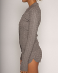 Grey Cable knit cardigan
Front button down closure
Ribbed collar
Has stretch
Unlined
Frankies knit dupe
