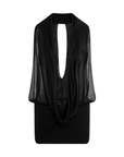 Cut from lightweight Lyocell Tissue Jersey
Deep cowl halter neckline
Reversible silhouette that can be worn front to back or back to front
Doubled skirt smooths
Adjustable length lets you wear her shorter or longer
Seamless, flattering
black mini dress with deep cowl neckline
Length: 31.5"