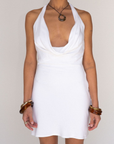 white Cowl neck halter mini dress
Adjustable neck tie
Lined
bridal mini dress
bachelorette dress outfit
Summer dress
spring dress
vacation mini dress