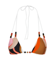 Geometric patterned bikini top
Featuring signature double-string ties and playful beaded accents
Adjustable neck and back tie