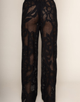 black Open knit lace cover up pants
Elastic waistband
Unlined/sheer