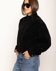 Faux suede jacket
Collared
Elbow patch
Front zipper closure with fold over panel
Front pockets
black faux suede bomber jacket
fall outfit