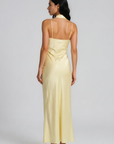 Satin maxi dress
Neck scarf closure
Adjustable one shoulder spaghetti strap
Unlined
yellow satin maxi dress
wedding guest dress