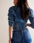 free people blue Micro denim skort/skirt
Low-rise
Relaxed fit throughout
Zip fly and offset button closure
Dart seaming detailing
Soft rigid denim
Lyocell/Cotton