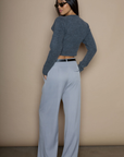 Woven wide leg pants. Hook and eye and zipper fly. Side pockets. Faux back pocket. Unlined. grey slacks. gray slacks. work pants. work slats.