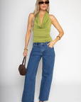 green Cowl neck halter top
Fixed strap
Partially lined
going out top
