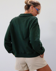 Knit top. Collar neckline. Front button down closure. Unlined. green sweatshirt. fall outfit. fall top. fall transition. cute casual outfit.