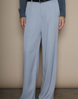 Woven wide leg pants. Hook and eye and zipper fly. Side pockets. Faux back pocket. Unlined. grey slacks. gray slacks. work pants. work slats.