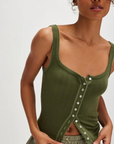 Button down timeless tank top
Wide square neckline and pointelle detail
Scoop back
Soft cotton fabrication
Slim fit, hip length