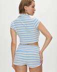 striped Striped terry cloth booty shorts
Smocked waistband
Low waisted shorts
Cozy terry cloth fabric