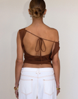 brown Ruched tank top
Asymmetric waistline
Sleeveless
Draped neckline/ cowl neck
Open back with tie closure
Elastic back
Has stretch
Partially lined
going out top
summer tank top
