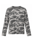 grey Camo long sleeve top
Contrast crew neckline
Long sleeve
Unlined