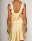 yellow Satin sleeveless mini dress
Front tie closure
Side hook and eye and zipper closures
Lace trim
Partially lined
summer satin mini dress
spring satin mini dress