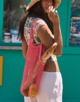 Macrame bag. Fixed straps. Removable lining. orange crochet bag. fruit bag. street market bag. beach bag. market bag. european summer bag. european summer accessories. european summer outfit inspo