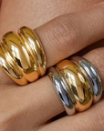 18K Gold Non-Tarnish Two Toned Dome Statement Ring
18K Gold Plating
Stainless Steel
Size 7 Measurement: 0.682 Diameter/2.14 Circumference
Lead-free
Nickel-safe
Hypoallergenic
Water Resistant
two toned dome ring