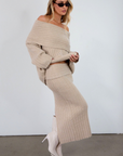 Fuzzy knit crochet midi skirt. Folded elastic waist. Back slit. Unlined. fall outfit. fall skirt. warm skirt