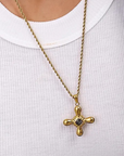 18K gold non-tarnish stone cross necklace
18K gold plating stainless steel
Pendant Size: 1.19"x1.41"
Chain Length: 19.96"
Extension Length: 2.17"
Lead and Nickel Free
Hypoallergenic
Water Resistant
gold and black cross necklace