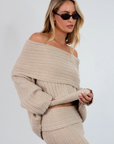 Fuzzy crochet knit oversized sweater. Folded neckline. Long sleeves. Unlined. fall set. fall outfit. cute warm clothes