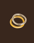 18K gold non-tarnish double two tone ring
18K gold plating stainless steel silver plating
Size 7 measurement: 0.682 Diameter/2.14 Circumference
Lead and Nickel Free
Hypoallergenic
Water Resistant
gold and silver stacked double ring