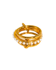 18K Gold Non-Tarnish Multi Stack Pearl Band Ring
18K Gold Plating
Stainless Steel
Size 8 Measurement: 0.714 Diameter/2.24 Circumference
Lead-free
Nickel-safe
Hypoallergenic
Water Resistant