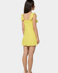 yellow Polka dot mini dress
Adjustable straps
Ruffled neckline trim
Unlined