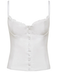 Knit crop top corset
Adjustable velvet straps
Tulle trimmed neckline
Front hook and eye closures
Fully lined
white corset tank top
white going out top
bridal outfit
bachelorette outfit