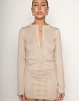 TOP
tan Knit eyelet cardigan
Scollop trim
Front button closure
Unlined
SKIRT
tan Knit eyelet mini skirt
Scallop trim
Elastic waistband
Unlined
summer knit set
spring knit set