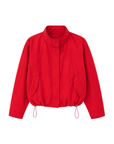 red Funnel neck windbreaker jacket
Track jacket
Button closure
Cinchable waist
2 front pockets
Lined
fall transition outfit
