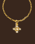 18K Gold Non-Tarnish Pearl Cross Necklace
18K Gold Plating Stainless Steel Faux
Pearl Pendant Size: 2.16" x1.77"
Chain Length: 15.7"
Extension Length: 2.7"
Lead and Nickel Free
Hypoallergenic