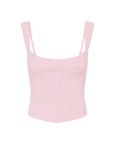 Corset tank top
Scooped neckline
Adjustable straps
Tie up back
Lined with slight stretch
Polyester/Spandex
pink corset bustier top