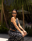 black Mesh polka dot maxi skirt
Side slit
Elastic waistband
Lined