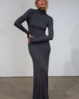 Ribbed knit maxi dress. Turtleneck. Long sleeves. Unlined. grey turtleneck maxi dress. fall dress. friendsgiving dress. thanksgiving dress.