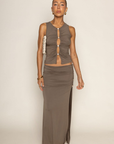 TOP:
green Shirred tank top
Front cut outs with stone beads
Unlined
BOTTOM:
green Shirred maxi skirt
Side cut out with stone beads
Unlined
side slits