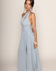 Woven linen halter maxi dress
V-neckline
Side slit
Raw edge
Partially lined
blue wedding guest dress
blue lightweight linen cotton maxi dress