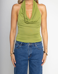 green Cowl neck halter top
Fixed strap
Partially lined
going out top