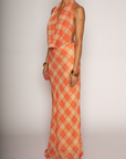 Printed crinkle woven chiffon maxi dress
Cowl neck
Fixed halter neckline strap
Side hook and eye and zipper closures
Adjustable back strap
Elastic back
Fully Lined
Orange plaid cowl neck maxi dress
summer wedding guest dress
summer maxi dress