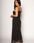 Polka dot printed chiffon maxi dress. Adjustable straps. Fully lined. polka dot maxi dress. wedding guest dress. summer dress