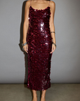 burgundy Sequin maxi dress. Elastic straps. Back hook and eye and zipper closures. Back slit. Fully lined. holiday outfit. holiday dress. holiday inspo