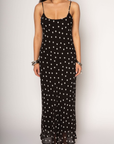 Polka dot printed chiffon maxi dress. Adjustable straps. Fully lined. polka dot maxi dress. wedding guest dress. summer dress