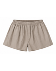 beige Mini shorts
Elastic waistband
Back pocket
Unlined
