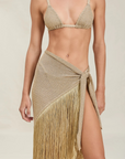 Shimmer metallic sarong skirt
Fringe detailing at hem
Can also convert into a top
gold shimmer cover up skirt
gold sarong