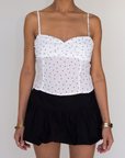 white and black Polka dot chiffon tank top
Adjustable straps
Back zipper
summer top
spring top
going out top