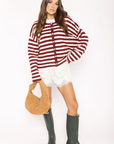 Striped cardigan
Long sleeve
Button down closure
Crew neckline
Unlined
burgundy ivory striped cardigan
christmas sweater
christmas outfit
