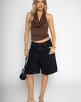 brown Cowl neck halter top
Fixed strap
Partially lined
going out top
fall top
fall going out top
fall outfit