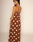 Linen polka dot maxi dress
Side pockets
Adjustable straps
Smocked bust hem
Unlined
brown and white polka dot maxi dress