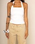 white Halter top
Fixed neck strap with O ring hardware
Lined
bridal top
bachelorette top
going out top