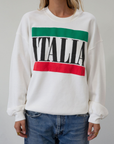 Graphic printed knit sweatshirt. Crewneck. Banded hems. Fleece lined. Italy sweatshirt. italia sweatshirt